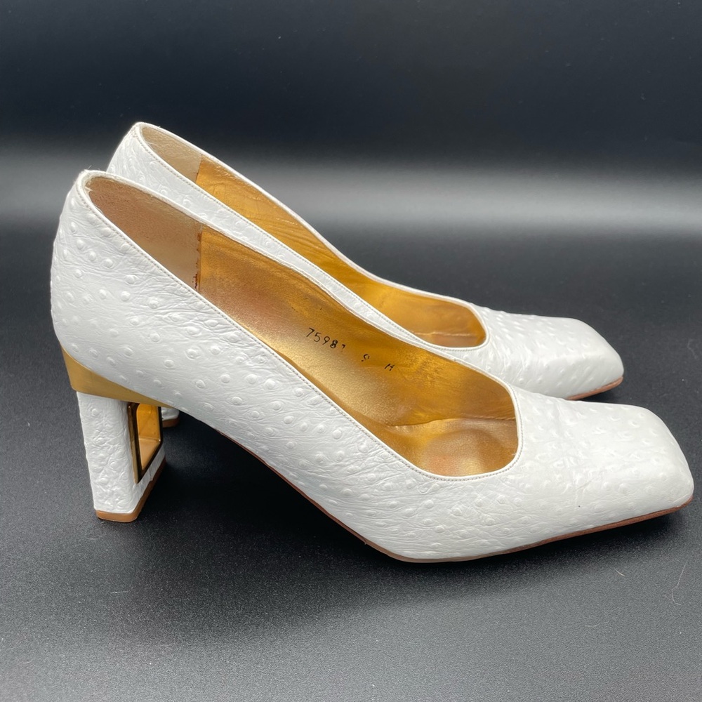 Timothy Hitsman Elegant White Heels Vintage Retro Designer shoes size 9 - Picture 3 of 5